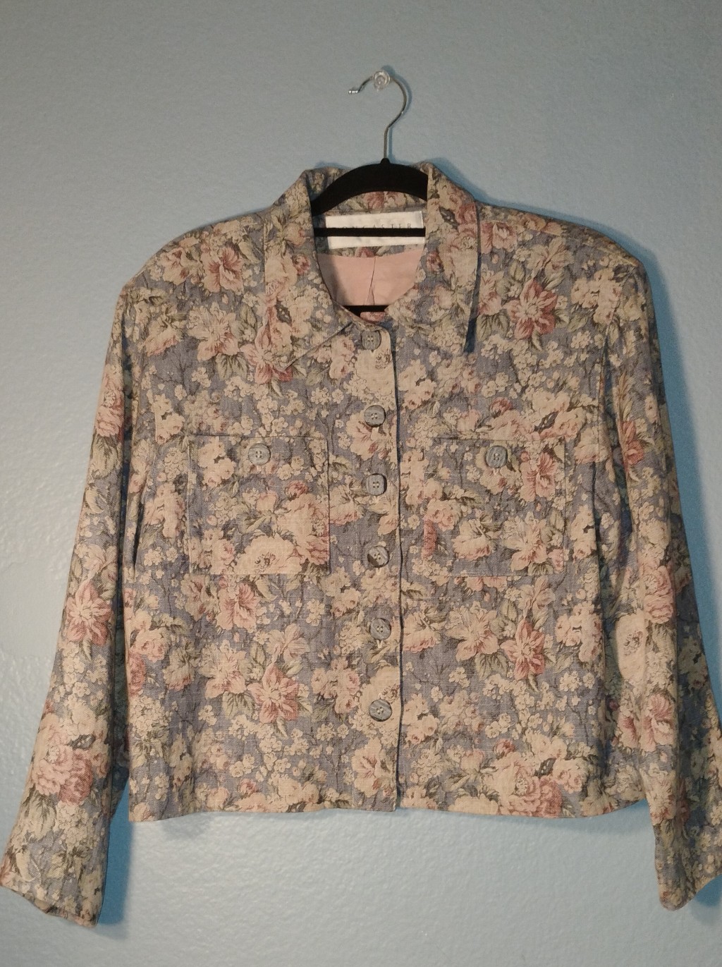 Doncaster Floral Quilted Cropped Jacket In Blue And Pink